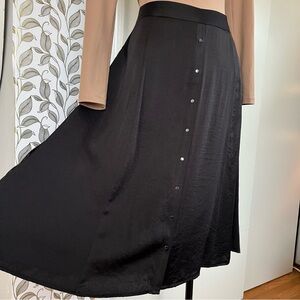 Margaret O’Leary Midi Satin Black Button-Down Skirt Sz. L